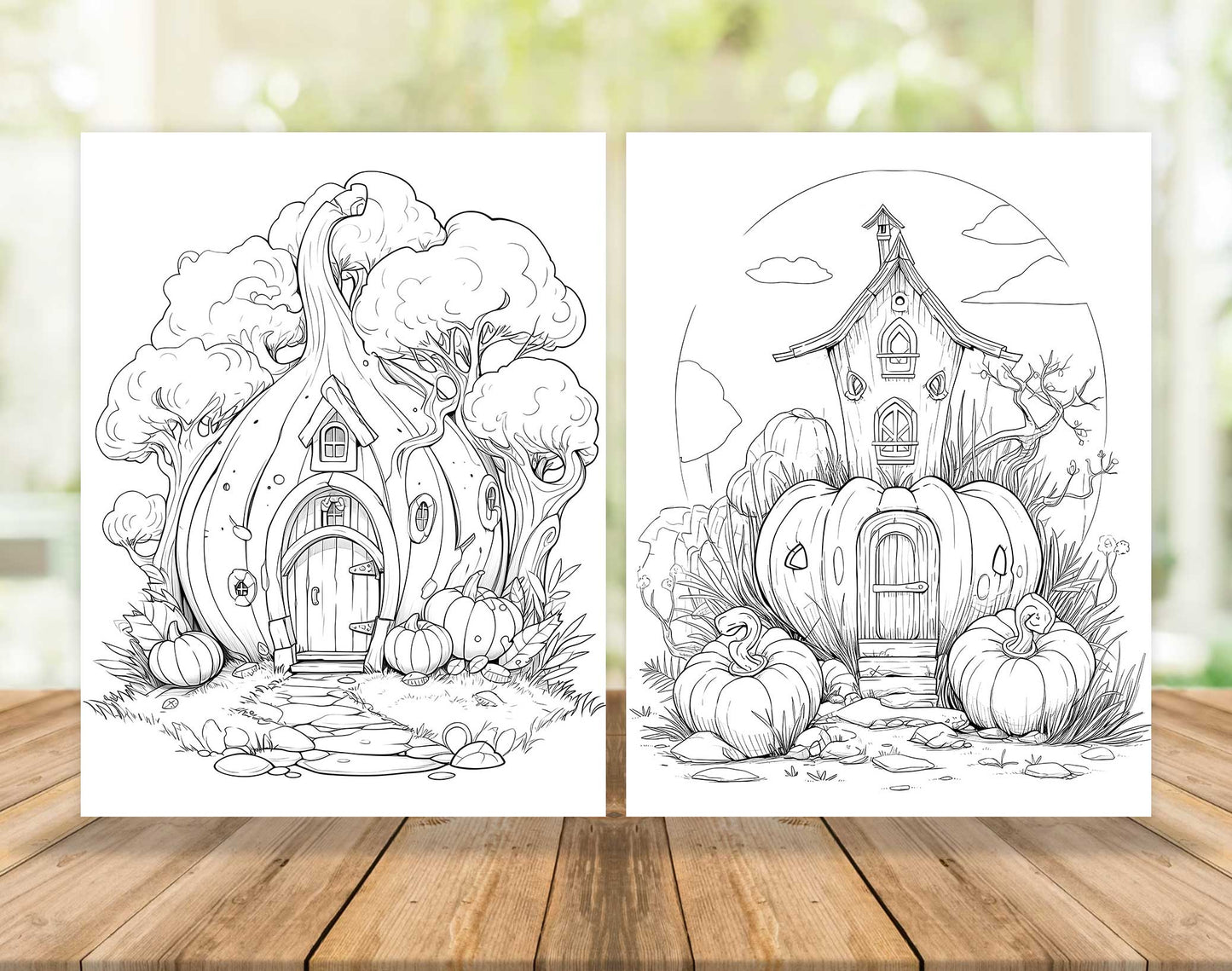 50 Pumpkin Fairy House Coloring Pages - Instant Download - Printable PDF – preview 4