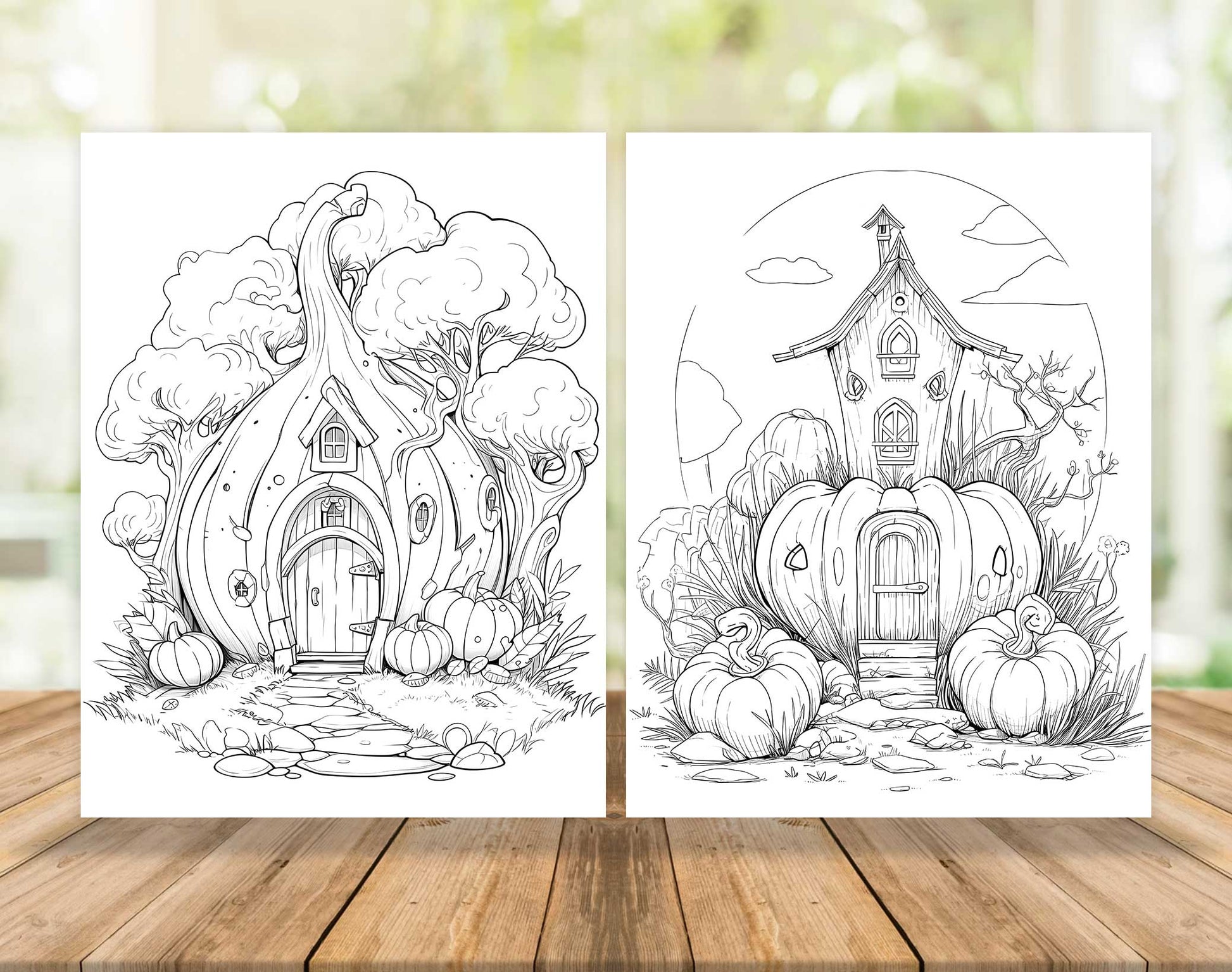 50 Pumpkin Fairy House Coloring Pages - Instant Download - Printable PDF – preview 4