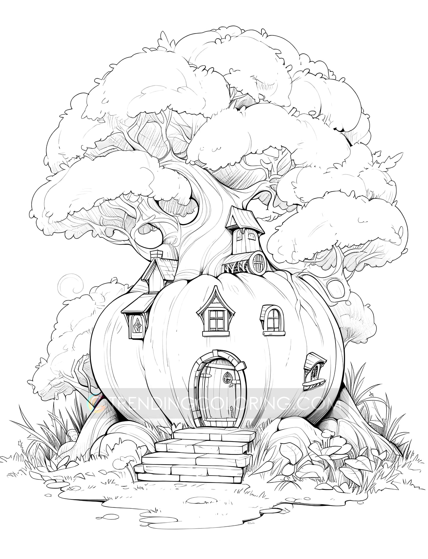50 Pumpkin Fairy House Coloring Pages - Instant Download - Printable PDF – preview 5