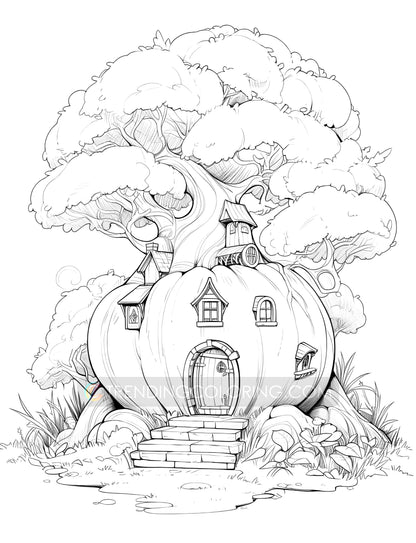 50 Pumpkin Fairy House Coloring Pages - Instant Download - Printable PDF – preview 5