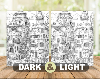 50 Robot World Grayscale Coloring Pages - Instant Download - Printable PDF Dark/Light – preview 4
