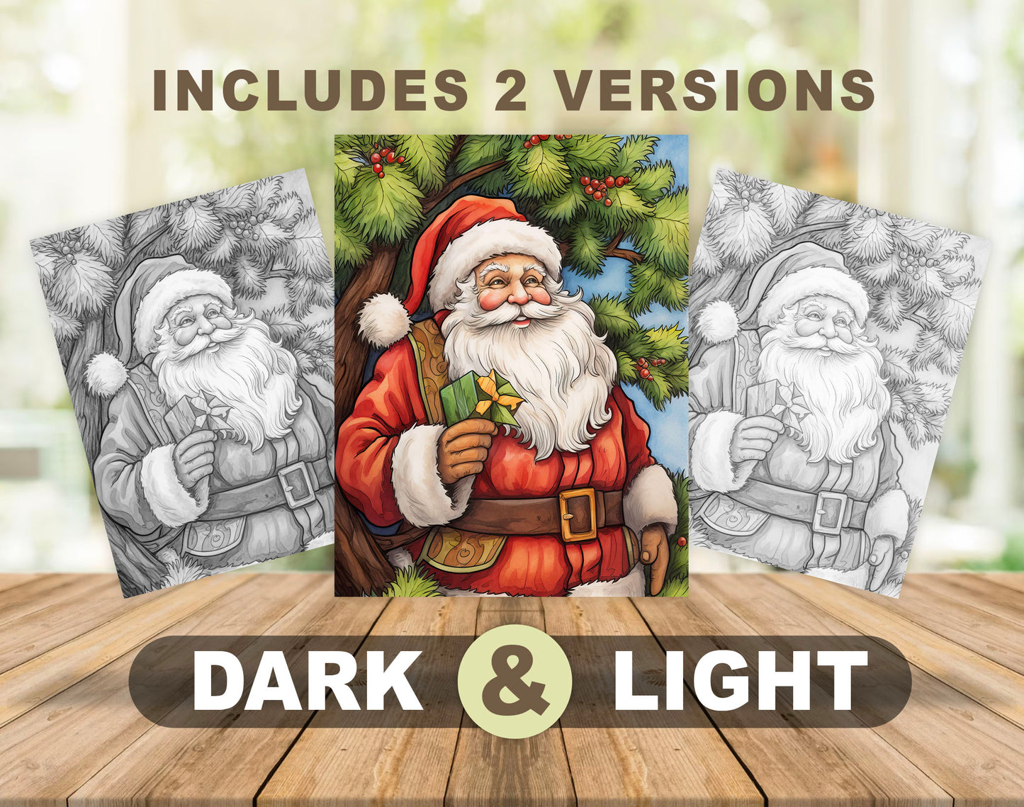 50 Santa Claus's Life Grayscale Coloring Pages - Instant Download - Printable PDF Dark/Light – preview 4