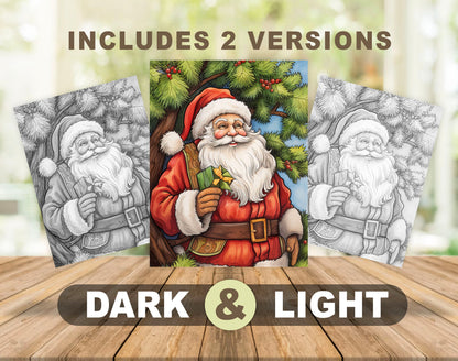 50 Santa Claus's Life Grayscale Coloring Pages - Instant Download - Printable PDF Dark/Light – preview 4