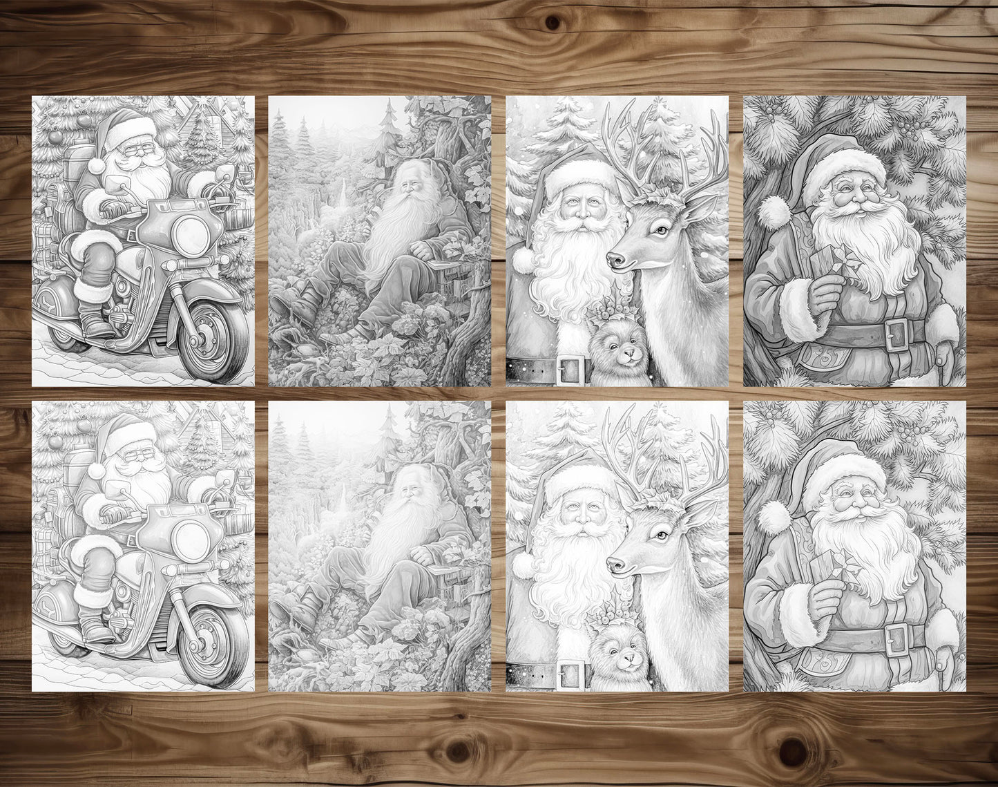 50 Santa Claus's Life Grayscale Coloring Pages - Instant Download - Printable PDF Dark/Light – preview 5
