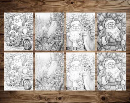 50 Santa Claus's Life Grayscale Coloring Pages - Instant Download - Printable PDF Dark/Light – preview 5