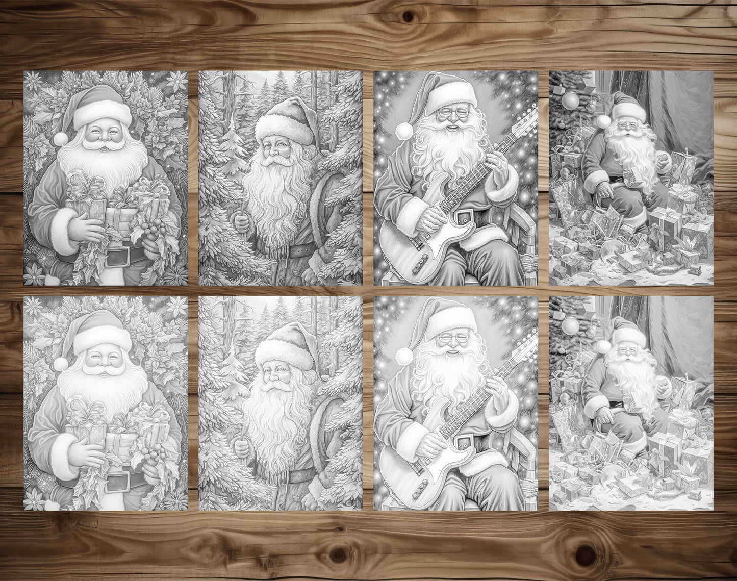 50 Santa Claus's Life Grayscale Coloring Pages - Instant Download - Printable PDF Dark/Light – preview 6