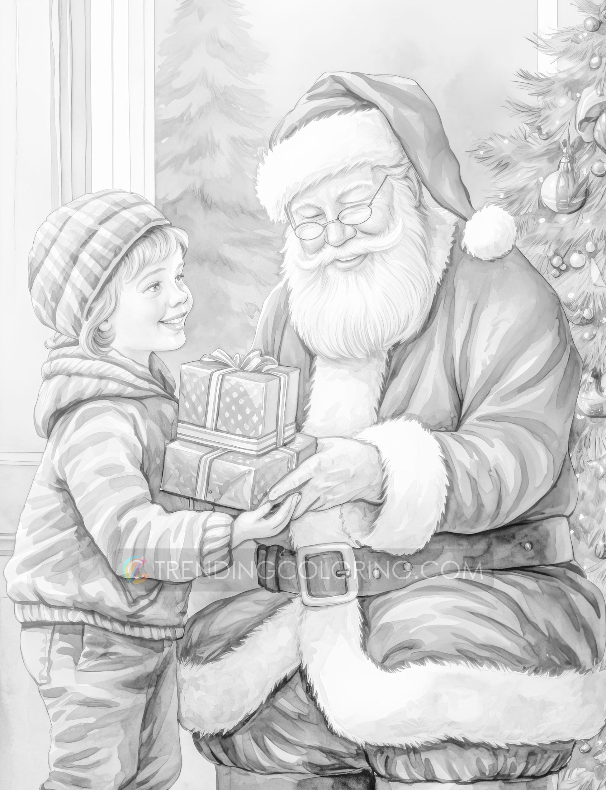50 Santa Claus's Life Grayscale Coloring Pages - Instant Download - Printable PDF Dark/Light – preview 7