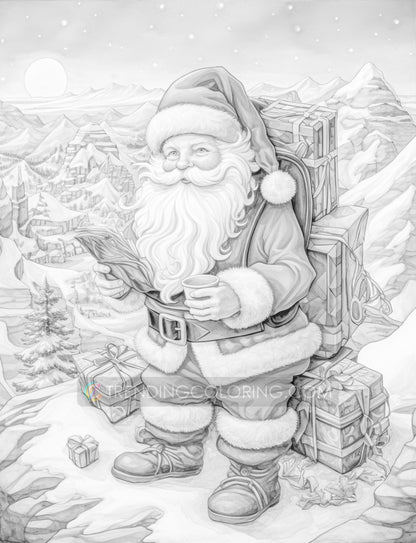 50 Santa Claus's Life Grayscale Coloring Pages - Instant Download - Printable PDF Dark/Light – preview 8