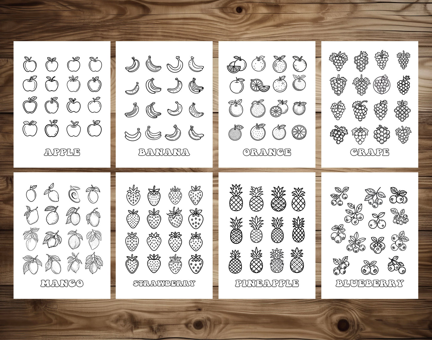 50 Simple Coloring Set - Fruit Theme Coloring Pages - Instant Download - Printable PDF – preview 4