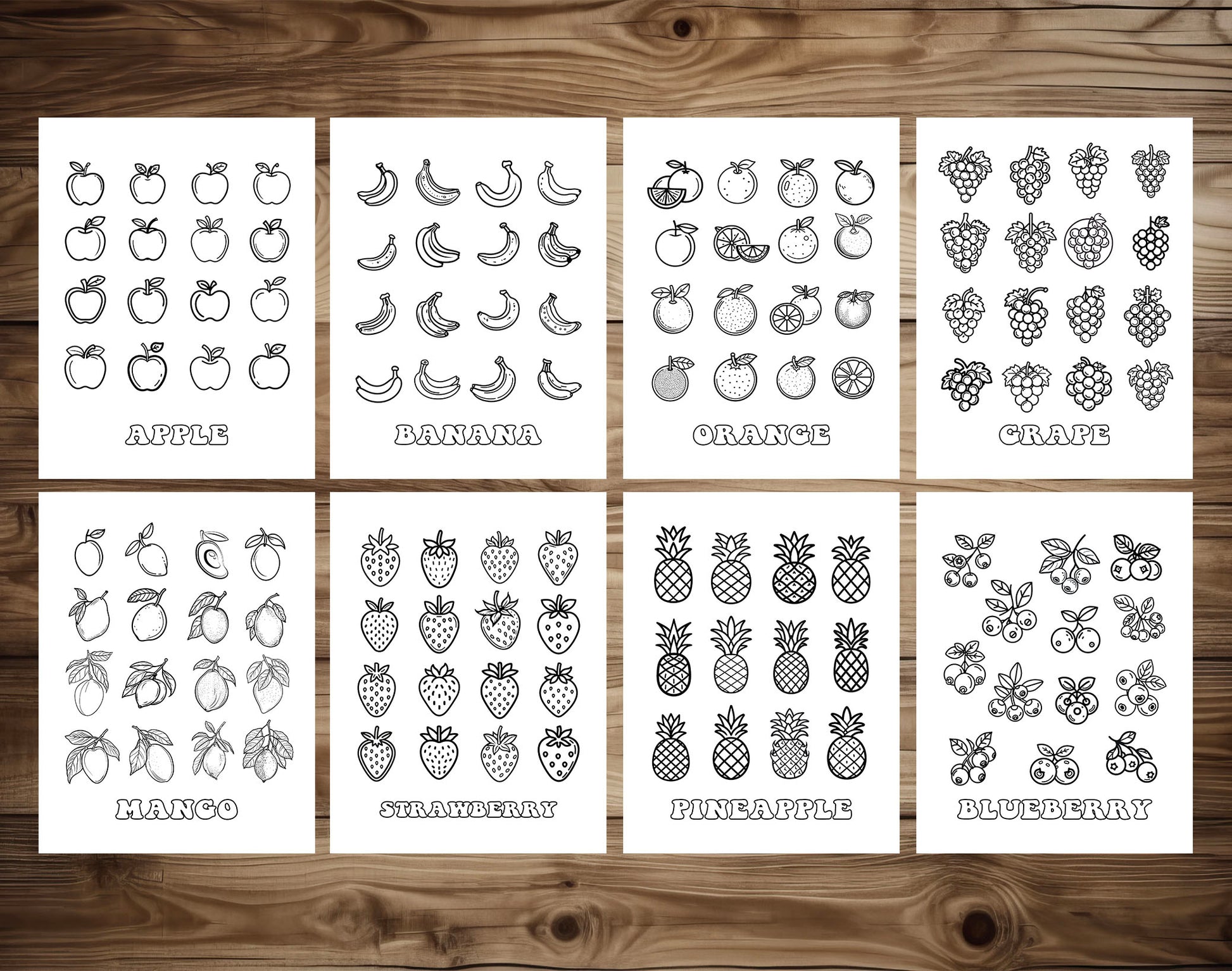 50 Simple Coloring Set - Fruit Theme Coloring Pages - Instant Download - Printable PDF – preview 4