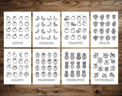 50 Simple Coloring Set - Fruit Theme Coloring Pages - Instant Download - Printable PDF – preview 4