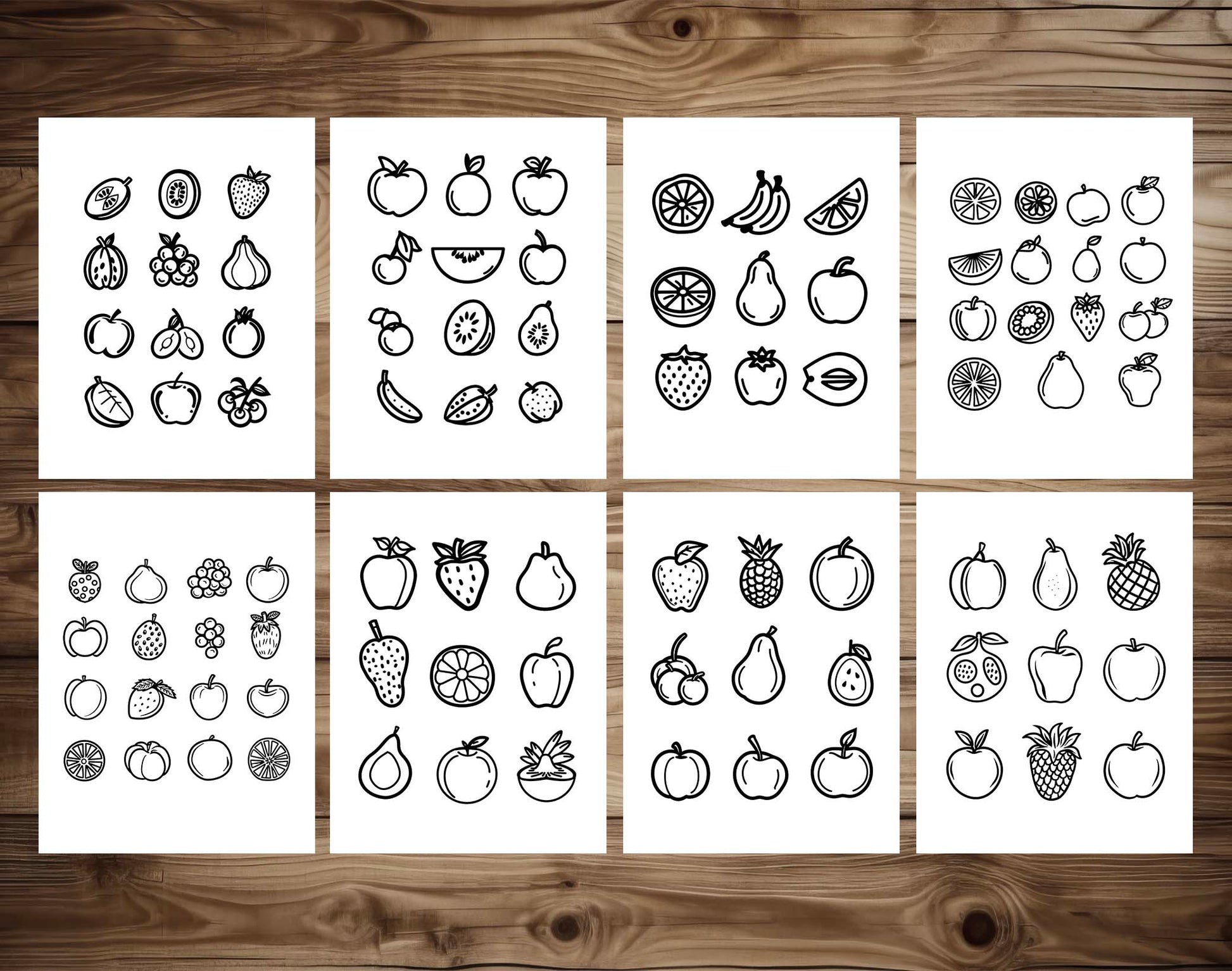 50 Simple Coloring Set - Fruit Theme Coloring Pages - Instant Download - Printable PDF – preview 5