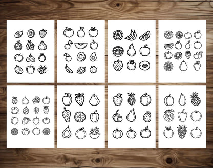 50 Simple Coloring Set - Fruit Theme Coloring Pages - Instant Download - Printable PDF – preview 5