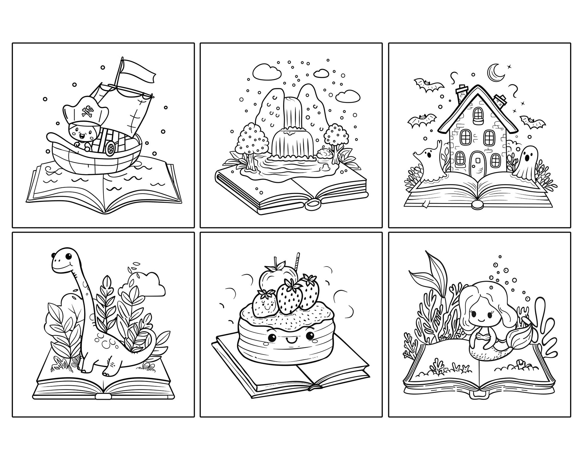 50 Simple Open Magic Book Coloring Pages - Instant Download - Printable PDF – preview 2