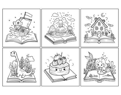 50 Simple Open Magic Book Coloring Pages - Instant Download - Printable PDF – preview 2