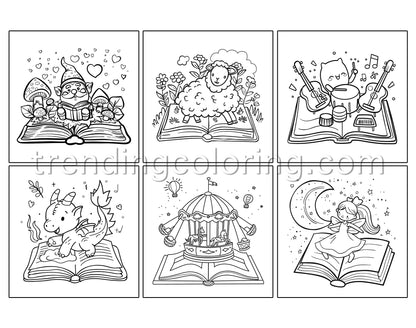 50 Simple Open Magic Book Coloring Pages - Instant Download - Printable PDF – preview 3