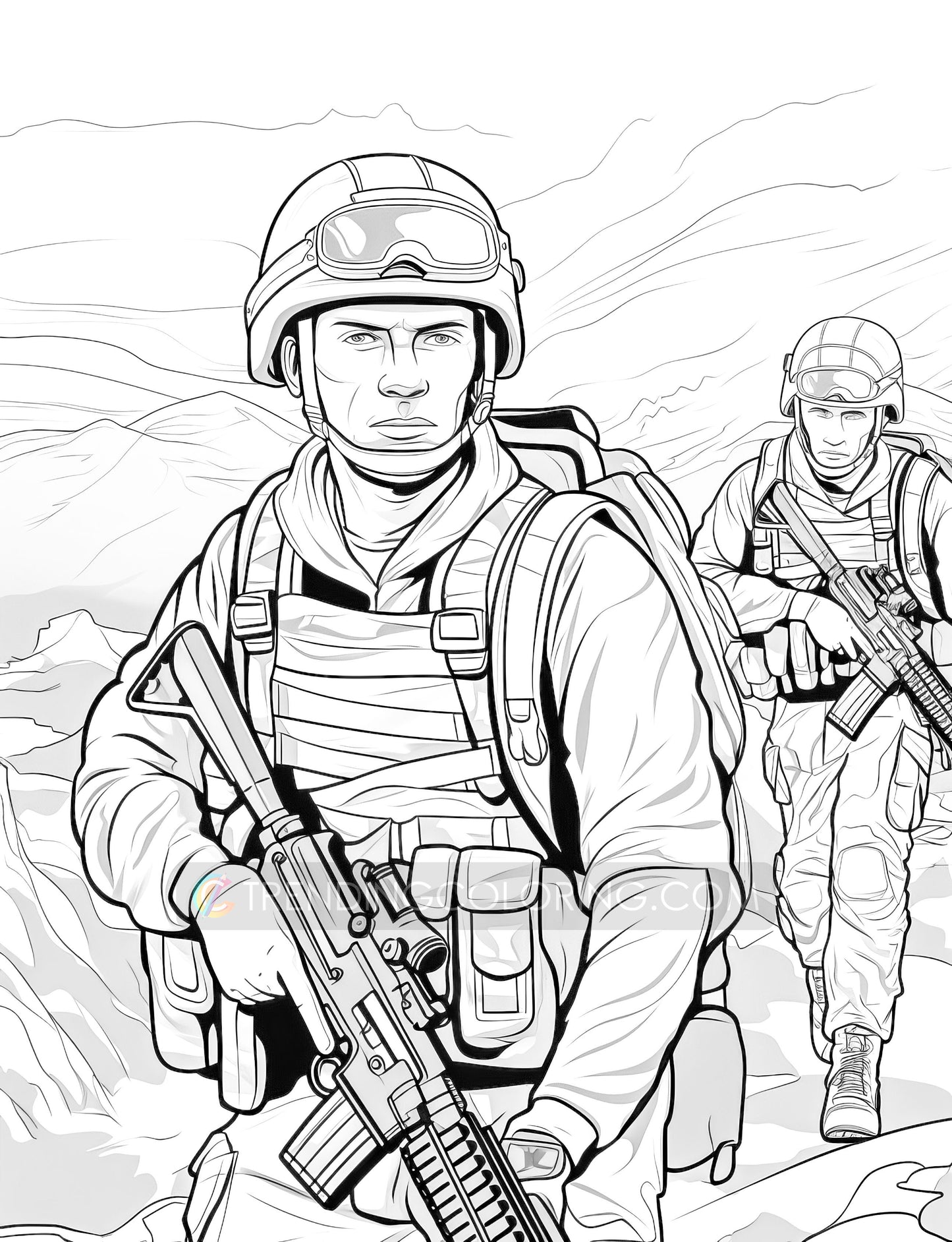 50 Soldier On The Battlefield Coloring Pages - Instant Download - Printable PDF – preview 7