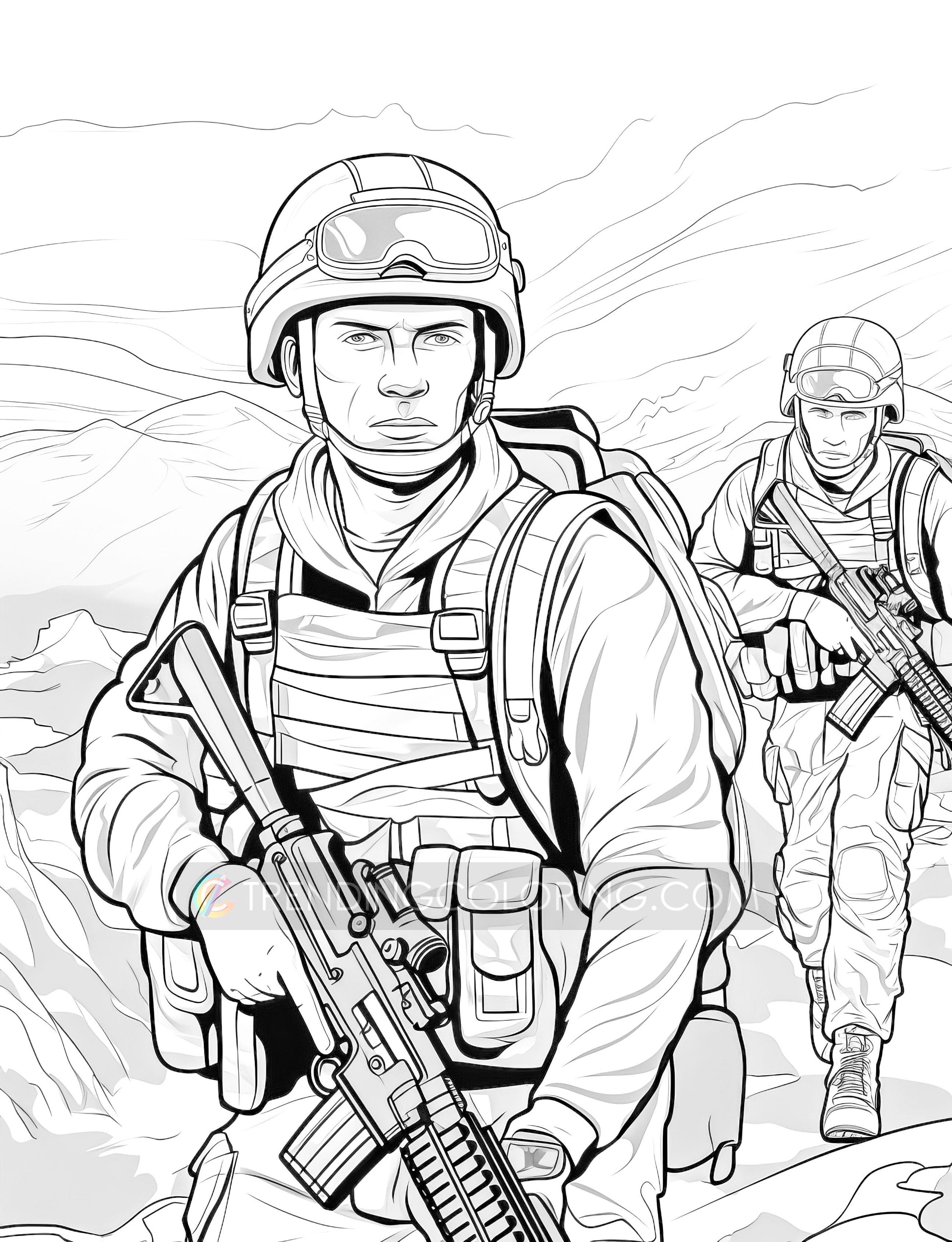 50 Soldier On The Battlefield Coloring Pages - Instant Download - Printable PDF – preview 7