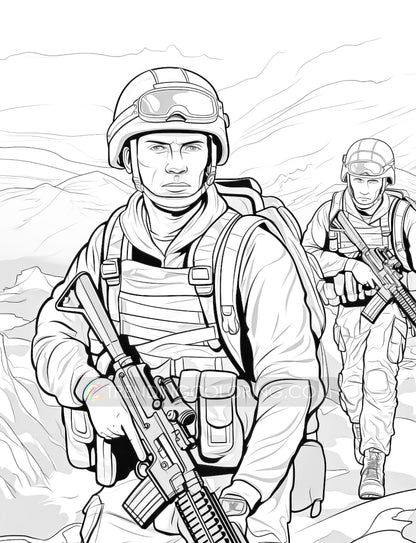50 Soldier On The Battlefield Coloring Pages - Instant Download - Printable PDF – preview 7