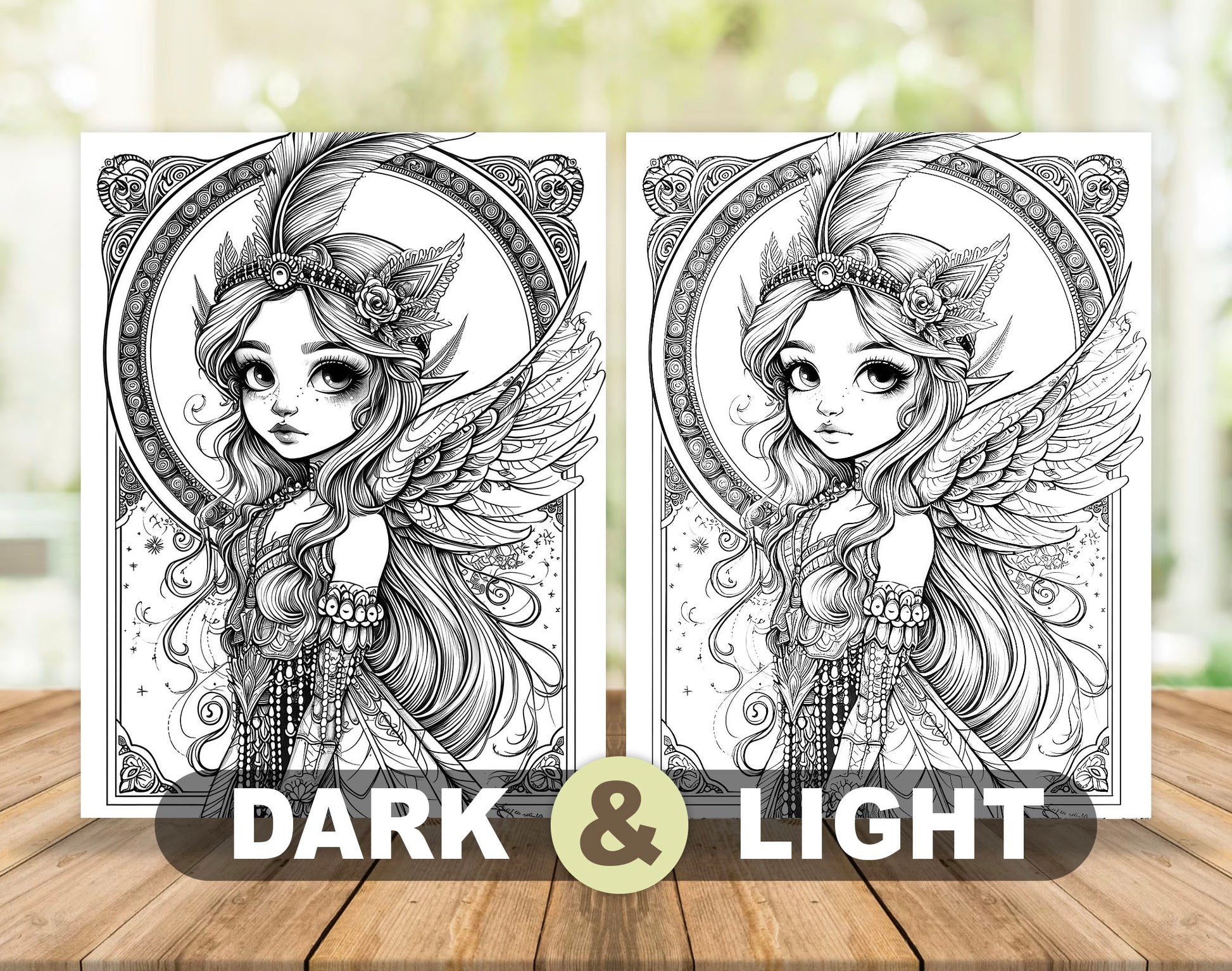 50 Space Queen Grayscale Coloring Pages - Instant Download - Printable PDF Dark/Light – preview 4