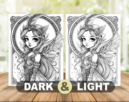 50 Space Queen Grayscale Coloring Pages - Instant Download - Printable PDF Dark/Light – preview 4