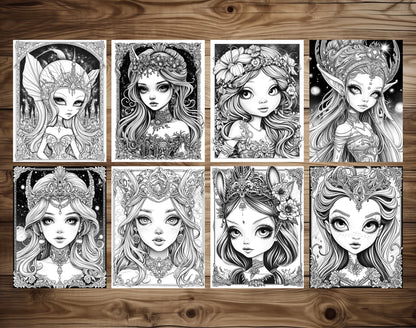 50 Space Queen Grayscale Coloring Pages - Instant Download - Printable PDF Dark/Light – preview 5