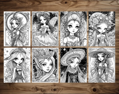 50 Space Queen Grayscale Coloring Pages - Instant Download - Printable PDF Dark/Light – preview 6