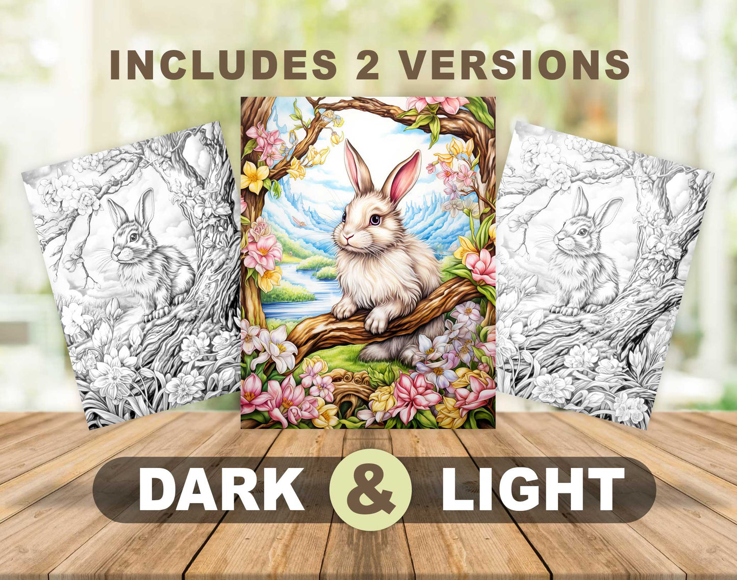 50 Spring Critter Grayscale Coloring Pages - Instant Download - Printable PDF Dark/Light – preview 4