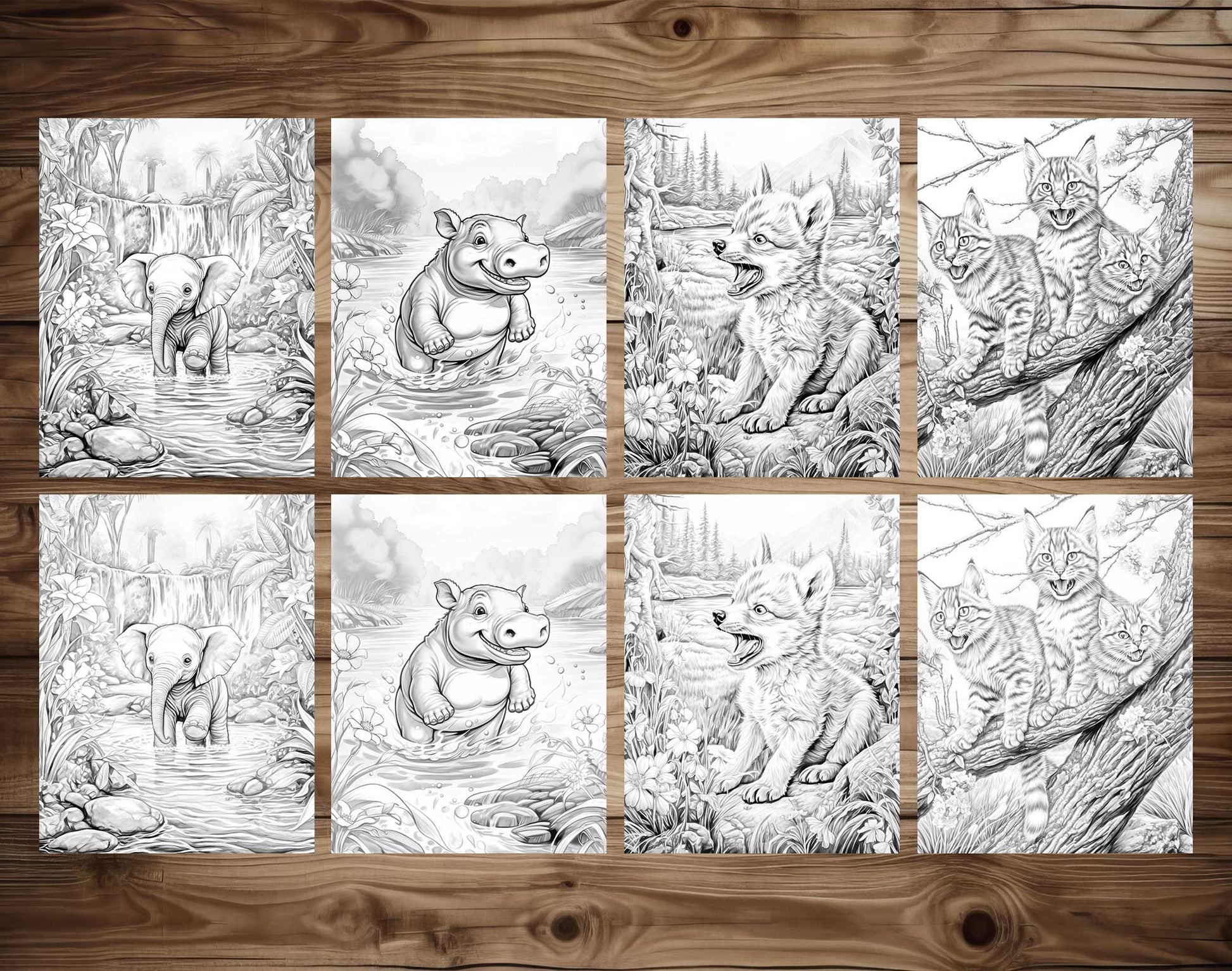 50 Spring Critter Grayscale Coloring Pages - Instant Download - Printable PDF Dark/Light – preview 6