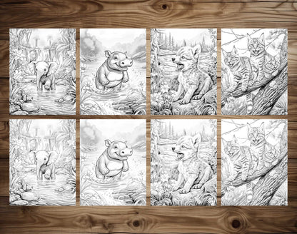 50 Spring Critter Grayscale Coloring Pages - Instant Download - Printable PDF Dark/Light – preview 6