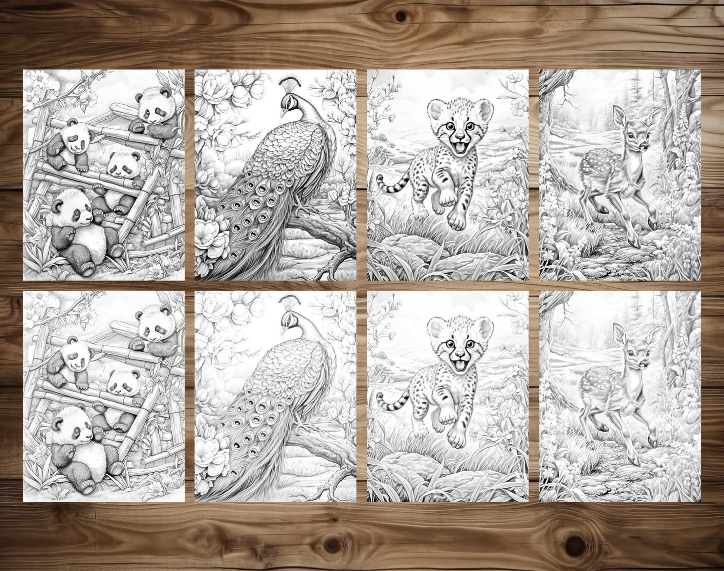 50 Spring Critter Grayscale Coloring Pages - Instant Download - Printable PDF Dark/Light – preview 7