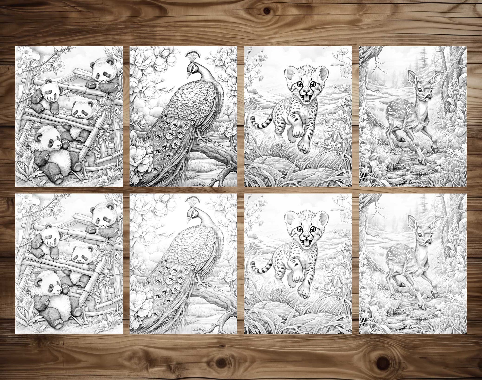 50 Spring Critter Grayscale Coloring Pages - Instant Download - Printable PDF Dark/Light – preview 7
