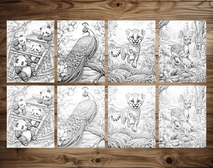 50 Spring Critter Grayscale Coloring Pages - Instant Download - Printable PDF Dark/Light – preview 7