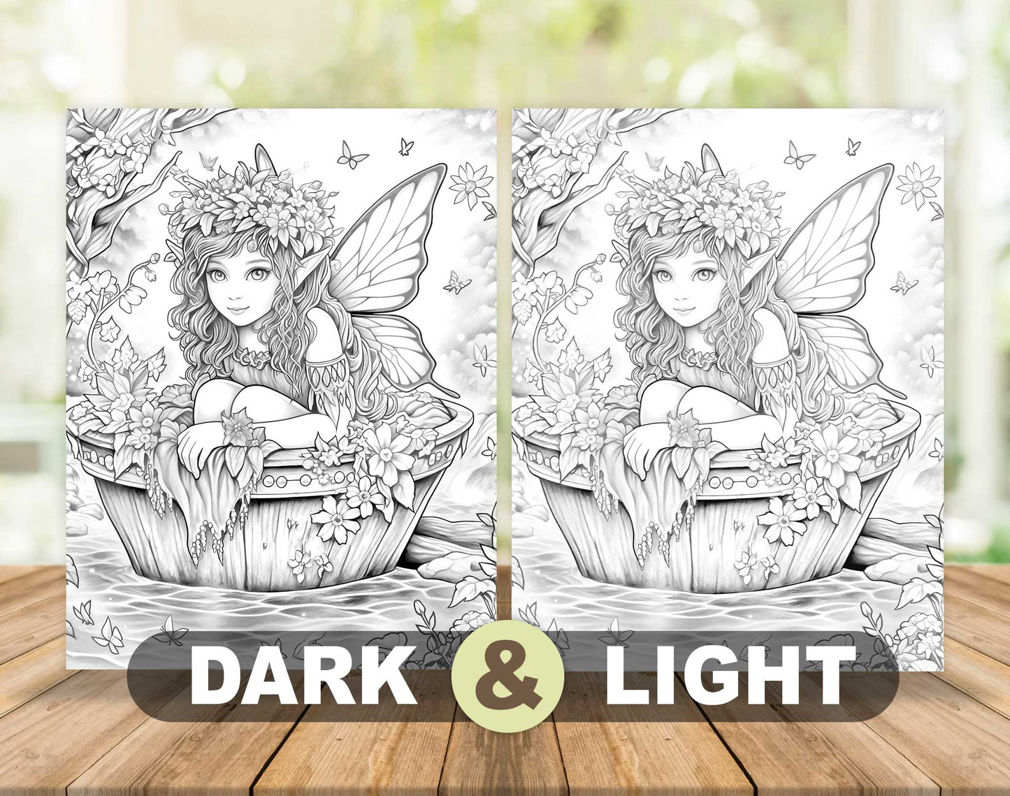 50 Spring Fairy Grayscale Coloring Pages - Instant Download - Printable PDF Dark/Light – preview 5
