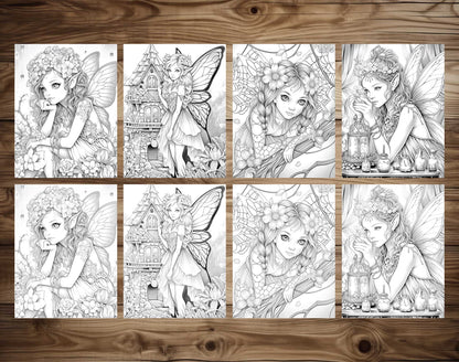 50 Spring Fairy Grayscale Coloring Pages - Instant Download - Printable PDF Dark/Light – preview 6