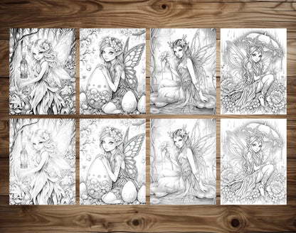 50 Spring Fairy Grayscale Coloring Pages - Instant Download - Printable PDF Dark/Light – preview 7