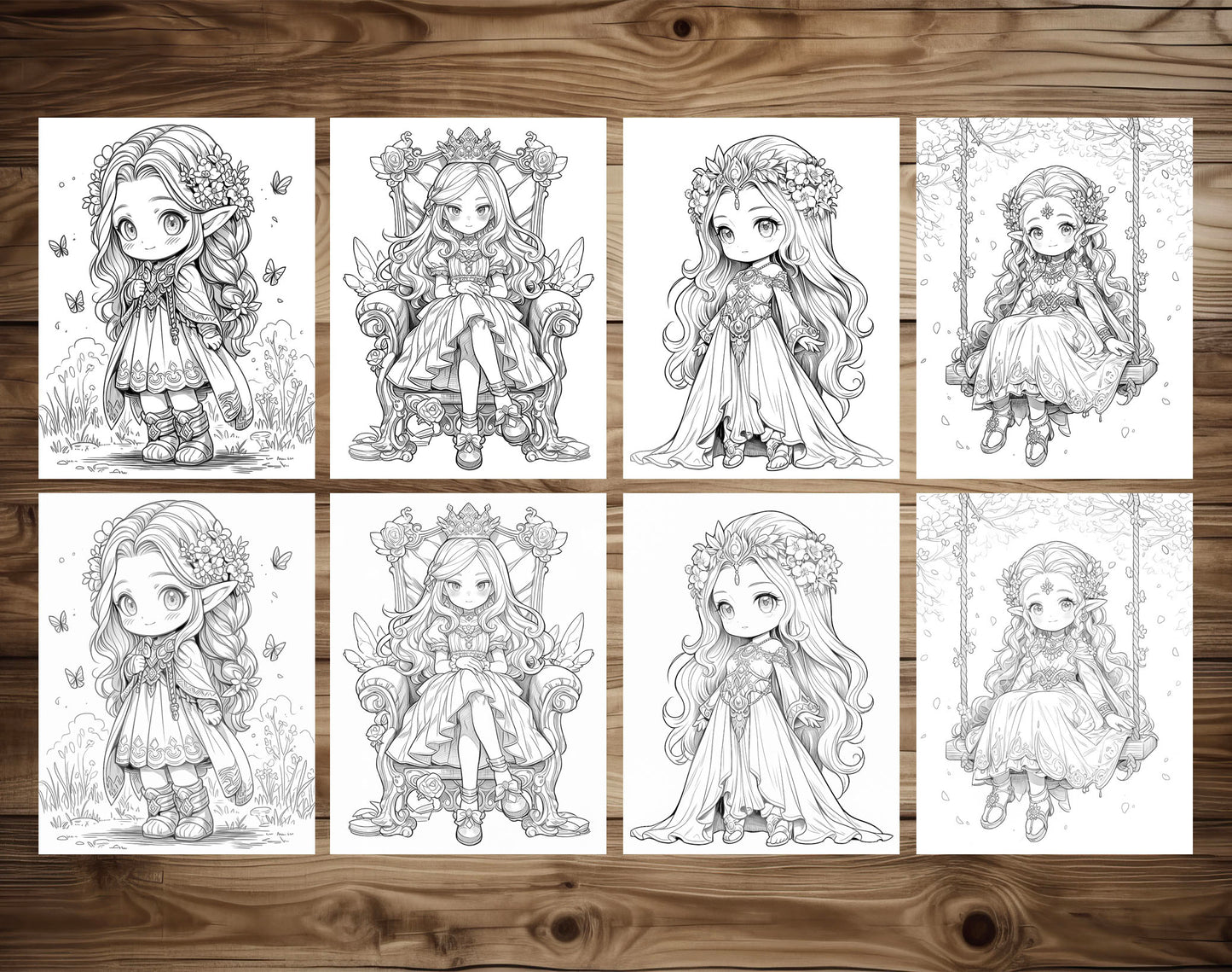 50 Spring Princess Grayscale Coloring Pages - Instant Download - Printable PDF Dark/Light – preview 6