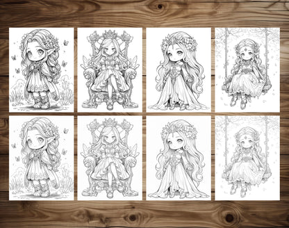 50 Spring Princess Grayscale Coloring Pages - Instant Download - Printable PDF Dark/Light – preview 6