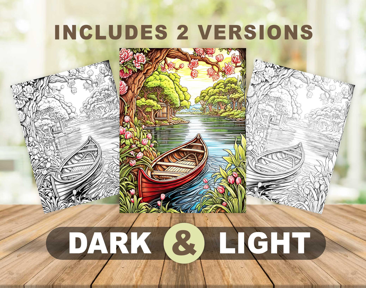 50 Springtime Grayscale Coloring Pages - Instant Download - Printable PDF Dark/Light – preview 4