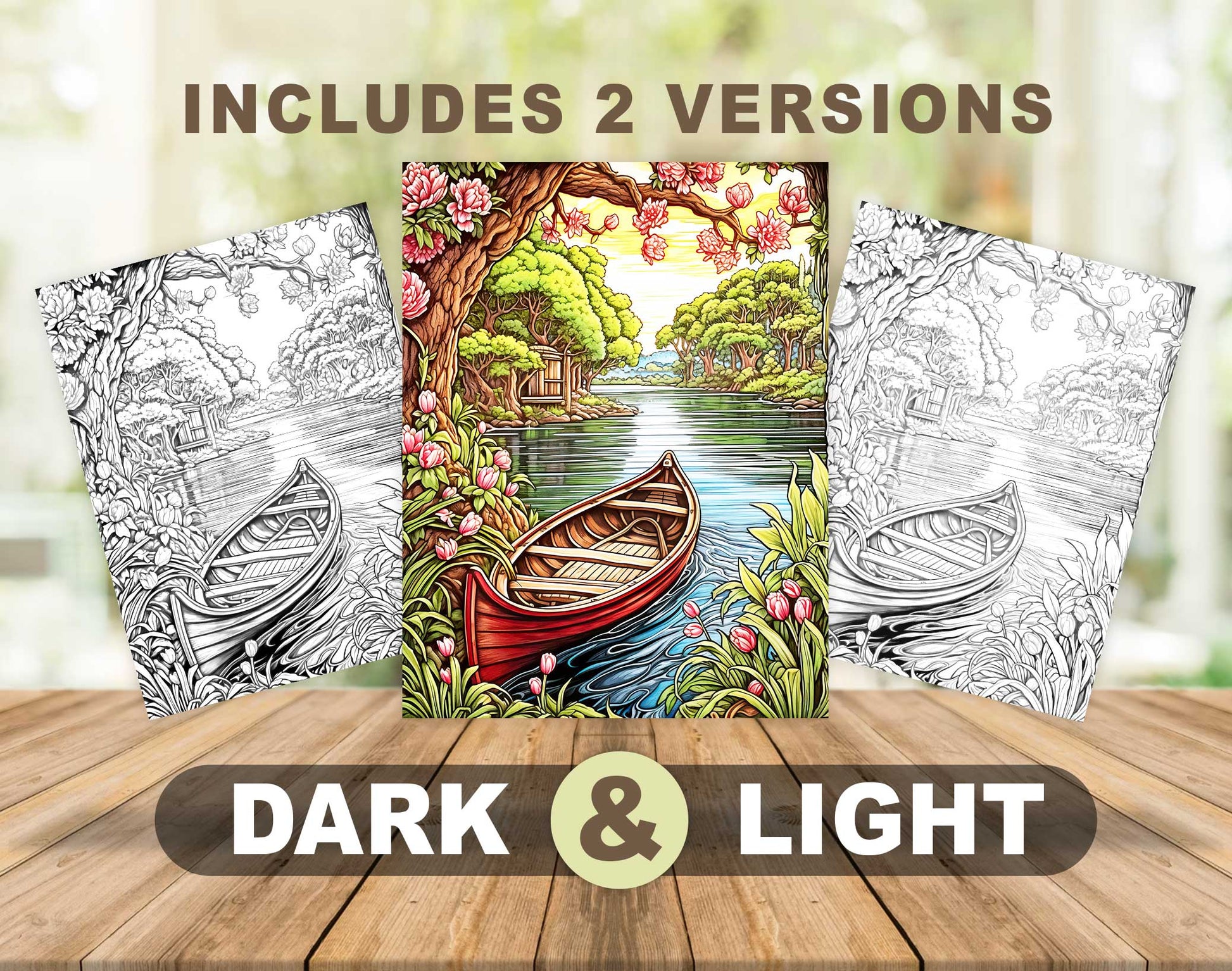 50 Springtime Grayscale Coloring Pages - Instant Download - Printable PDF Dark/Light – preview 4
