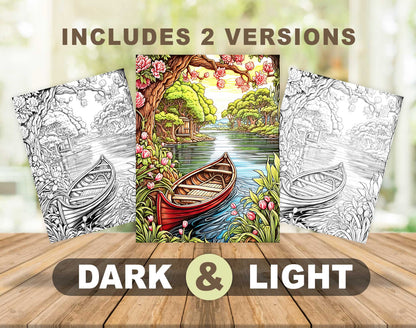 50 Springtime Grayscale Coloring Pages - Instant Download - Printable PDF Dark/Light – preview 4