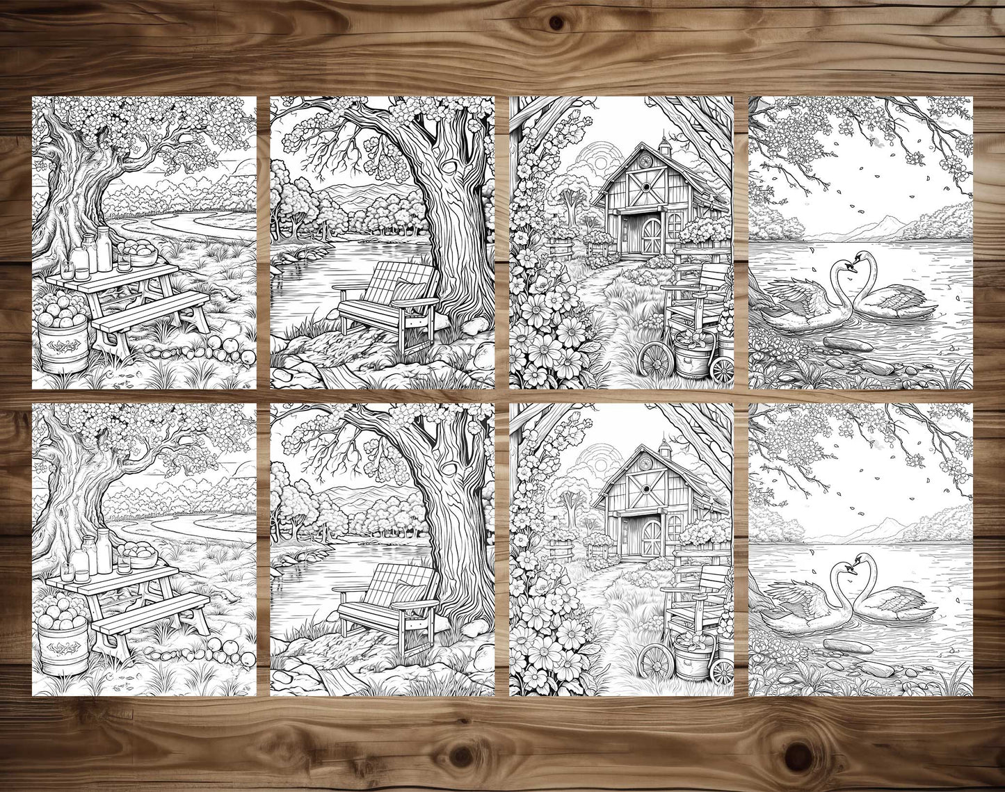 50 Springtime Grayscale Coloring Pages - Instant Download - Printable PDF Dark/Light – preview 6