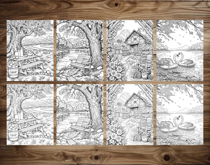 50 Springtime Grayscale Coloring Pages - Instant Download - Printable PDF Dark/Light – preview 6