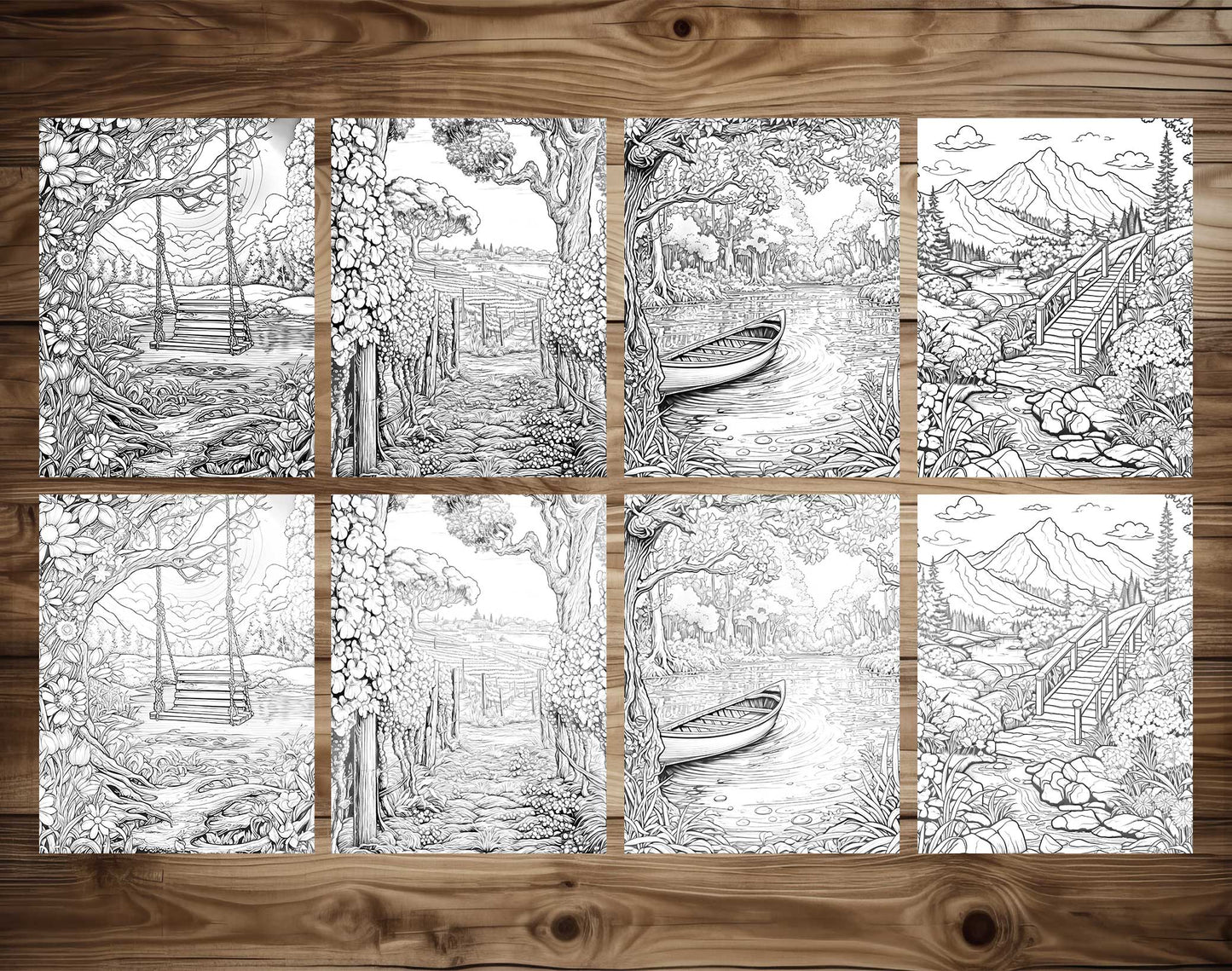 50 Springtime Grayscale Coloring Pages - Instant Download - Printable PDF Dark/Light – preview 7
