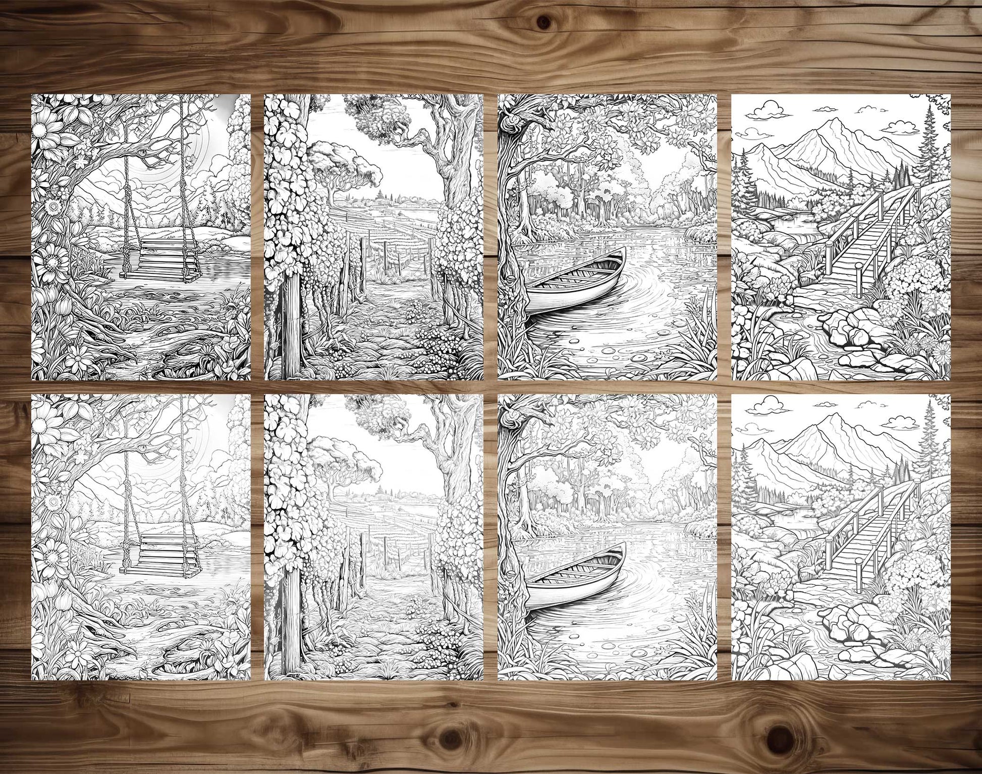 50 Springtime Grayscale Coloring Pages - Instant Download - Printable PDF Dark/Light – preview 7