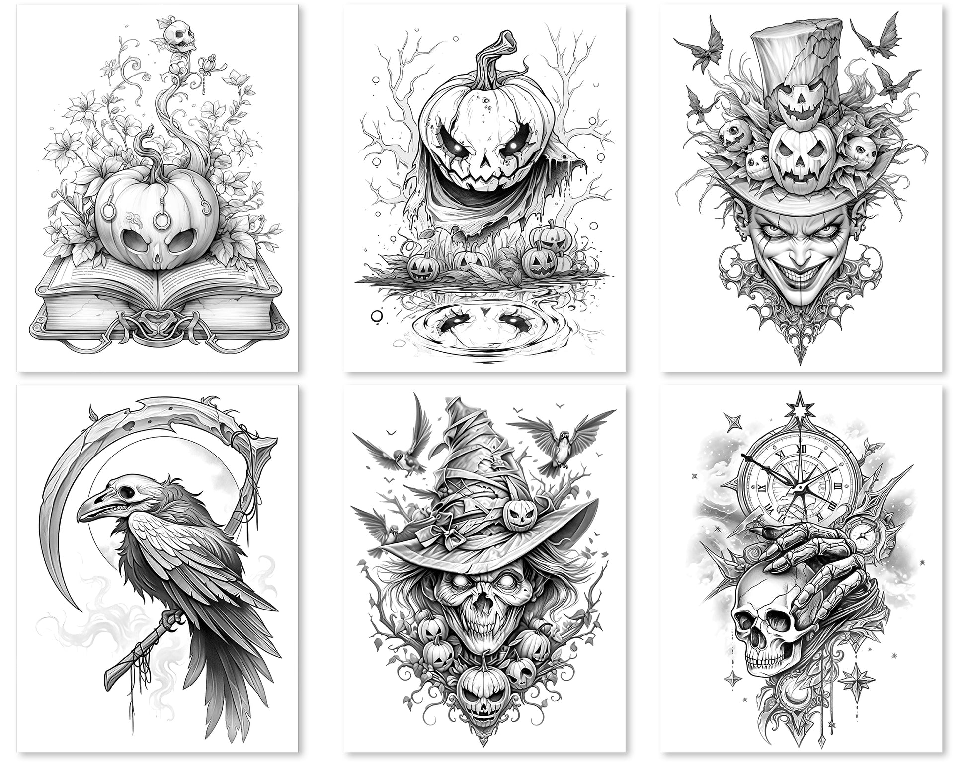 50 Surreal Halloween Grayscale Coloring Pages - Instant Download - Printable PDF Dark/Light – preview 7