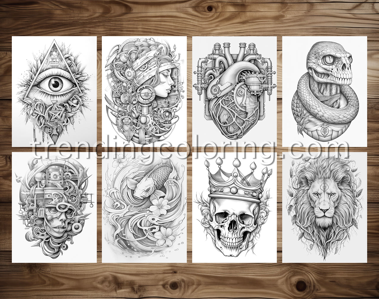 50 Grayscale Tattoo Coloring Pages - Instant Download PDF (Dark/Light) – preview 4
