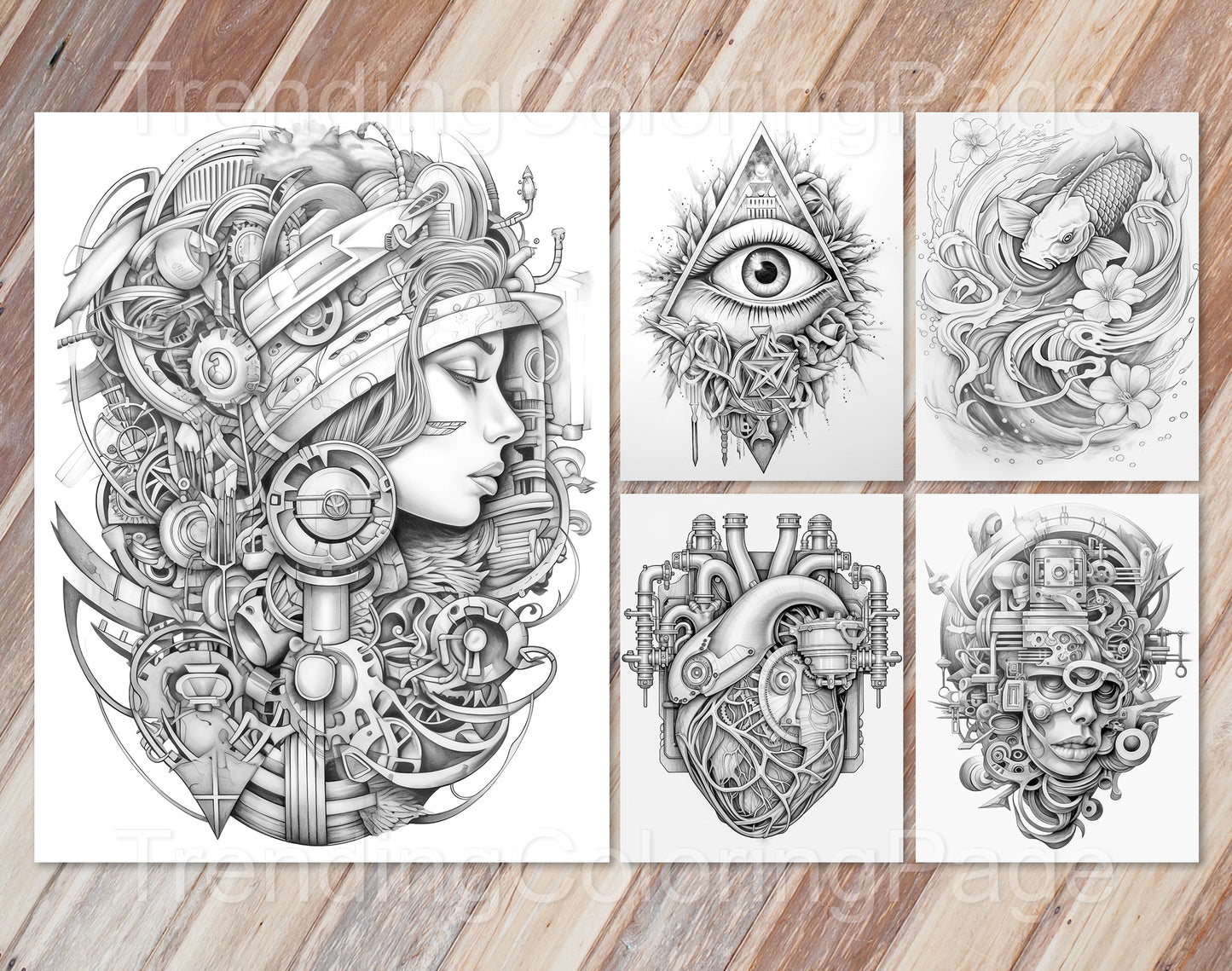 50 Grayscale Tattoo Coloring Pages - Instant Download PDF (Dark/Light) – preview 8