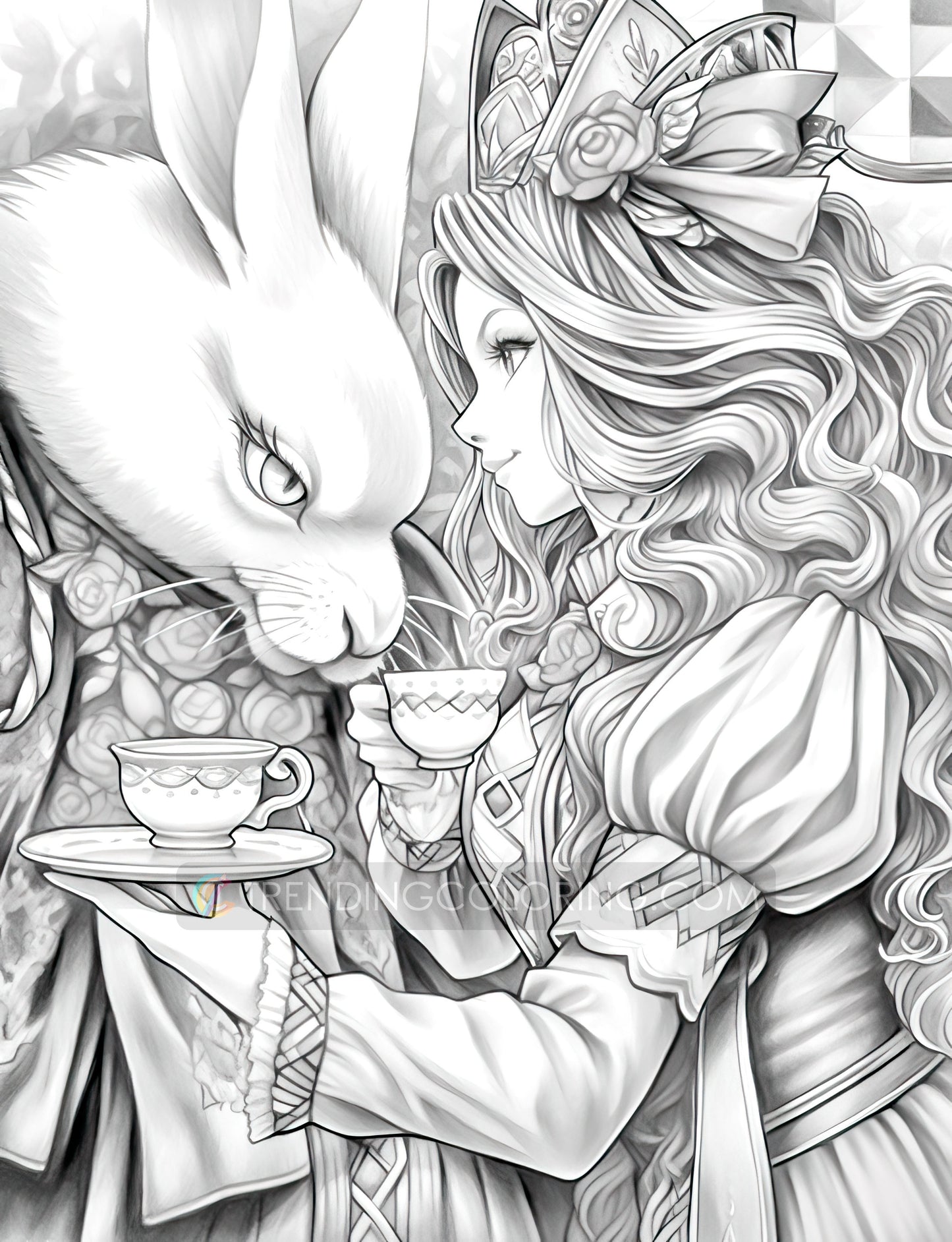 50 The Queen of Heart Grayscale Coloring Pages - Instant Download - Printable PDF Dark/Light – preview 5