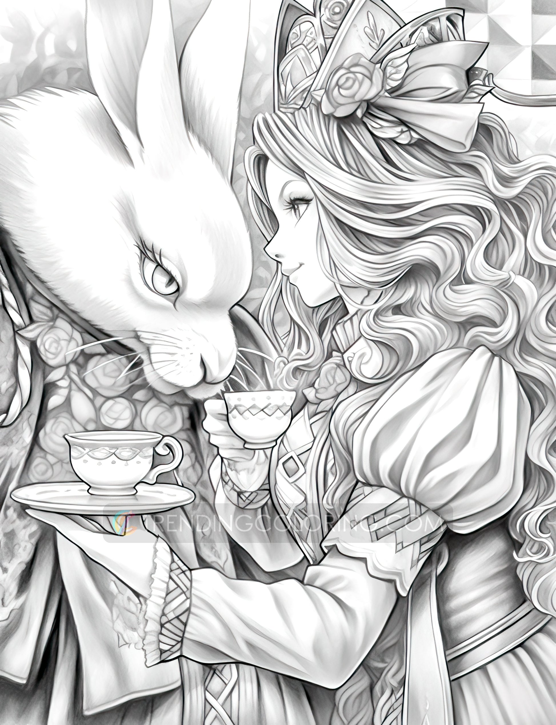 50 The Queen of Heart Grayscale Coloring Pages - Instant Download - Printable PDF Dark/Light – preview 5